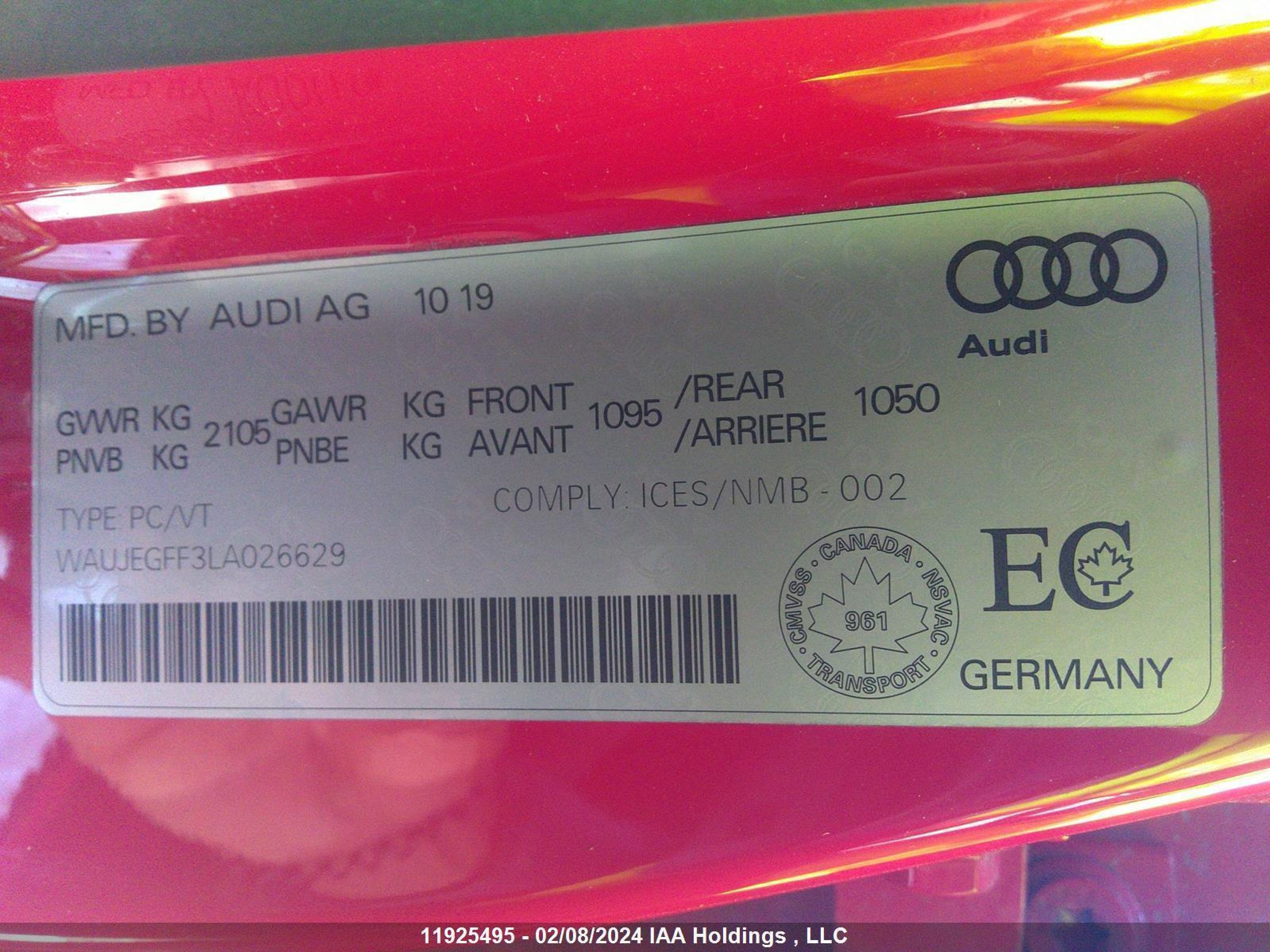 Photo 8 VIN: WAUJEGFF3LA026629 - AUDI A3 