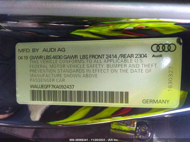 Photo 8 VIN: WAUJEGFF7KA092437 - AUDI A3 