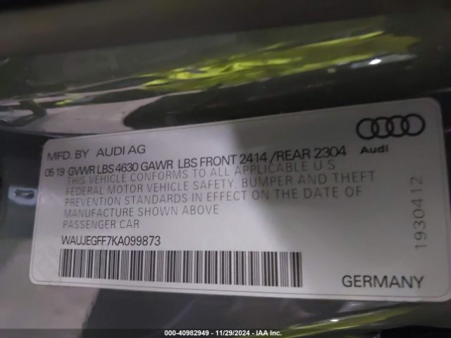 Photo 8 VIN: WAUJEGFF7KA099873 - AUDI A3 