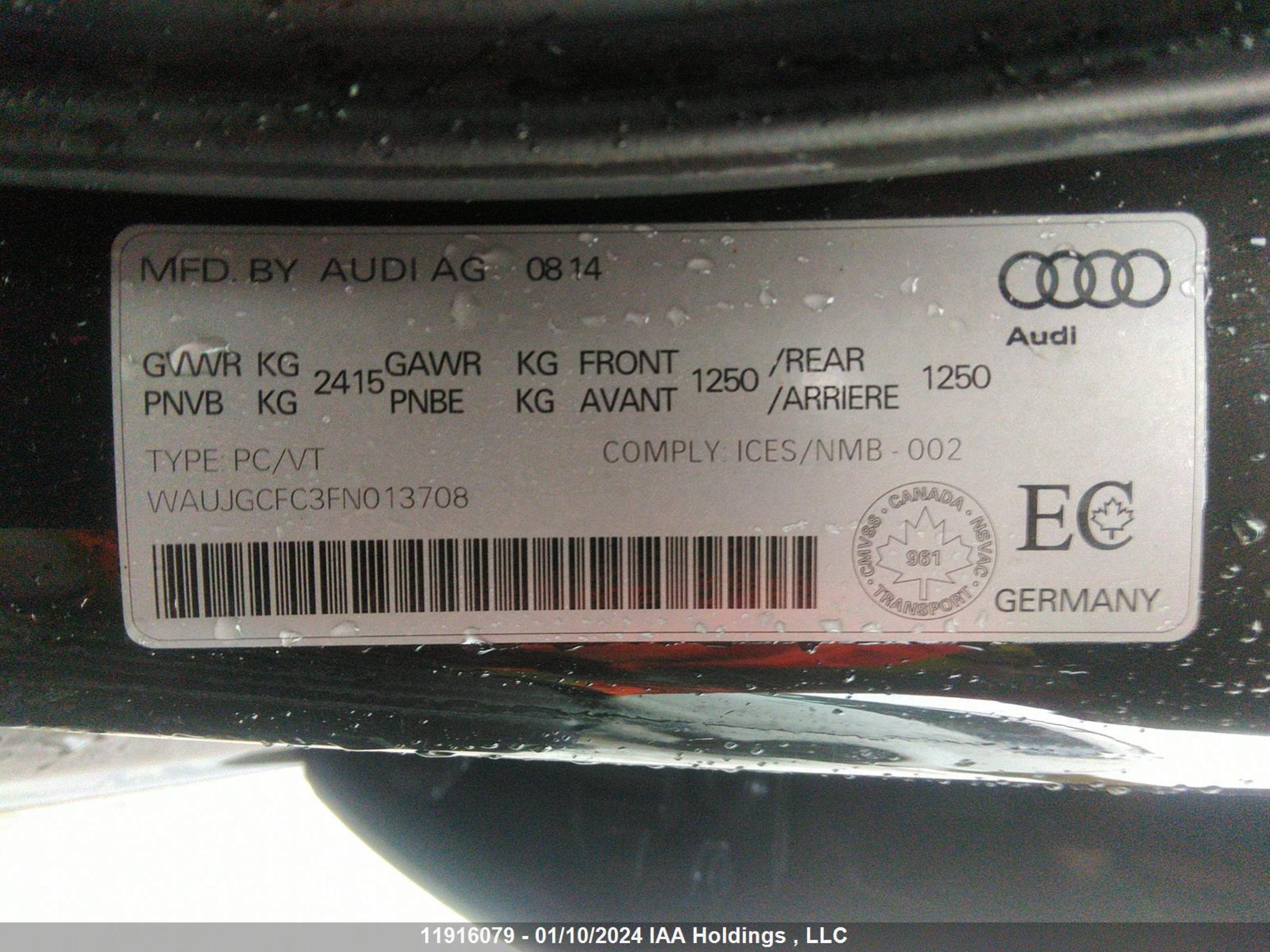 Photo 10 VIN: WAUJGCFC3FN013708 - AUDI A6 