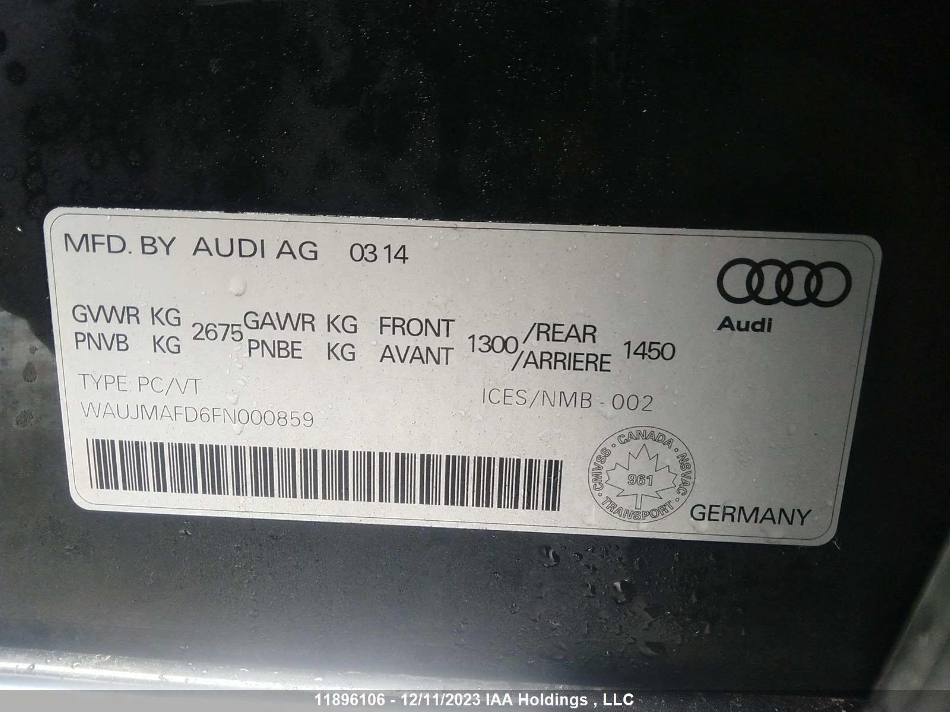 Photo 8 VIN: WAUJMAFD6FN000859 - AUDI A8 