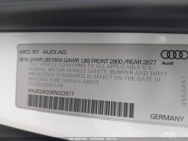 Photo 8 VIN: WAUK2AF20KN022617 - AUDI A6 