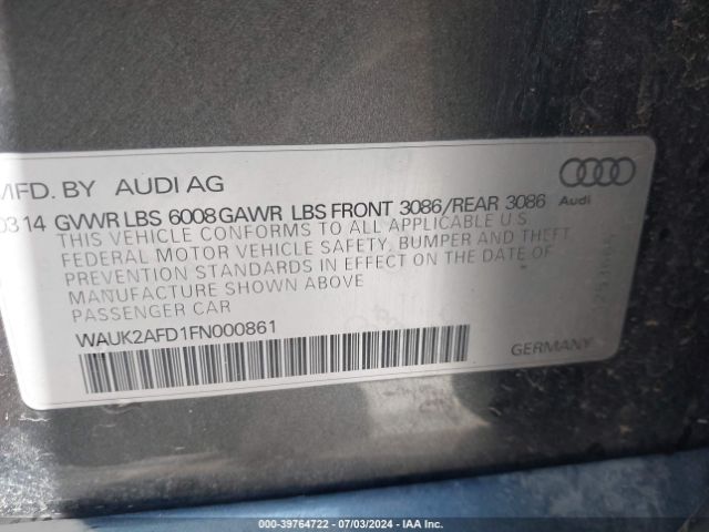 Photo 8 VIN: WAUK2AFD1FN000861 - AUDI S8 