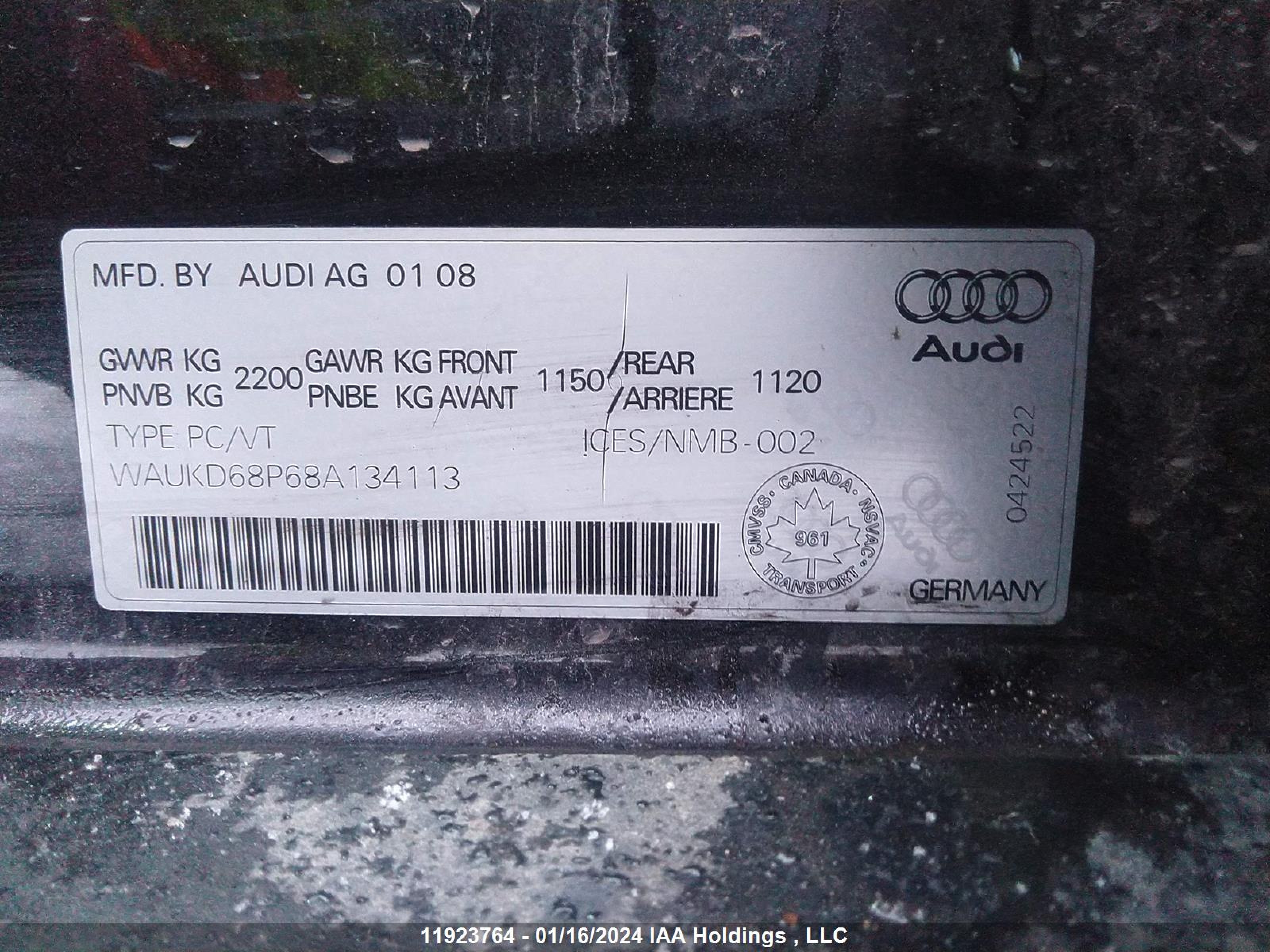 Photo 8 VIN: WAUKD68P68A134113 - AUDI A3 