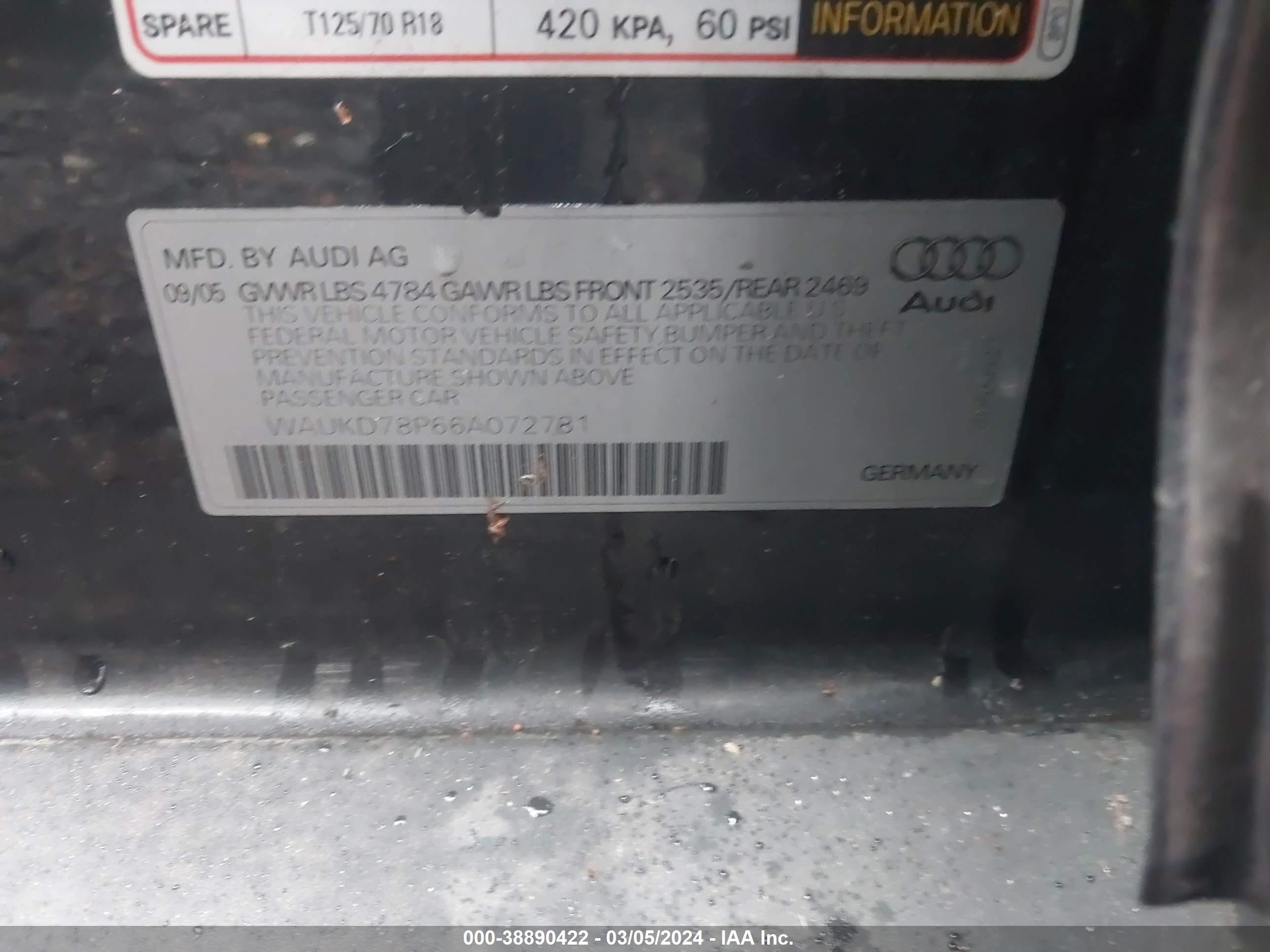 Photo 8 VIN: WAUKD78P66A072781 - AUDI A3 