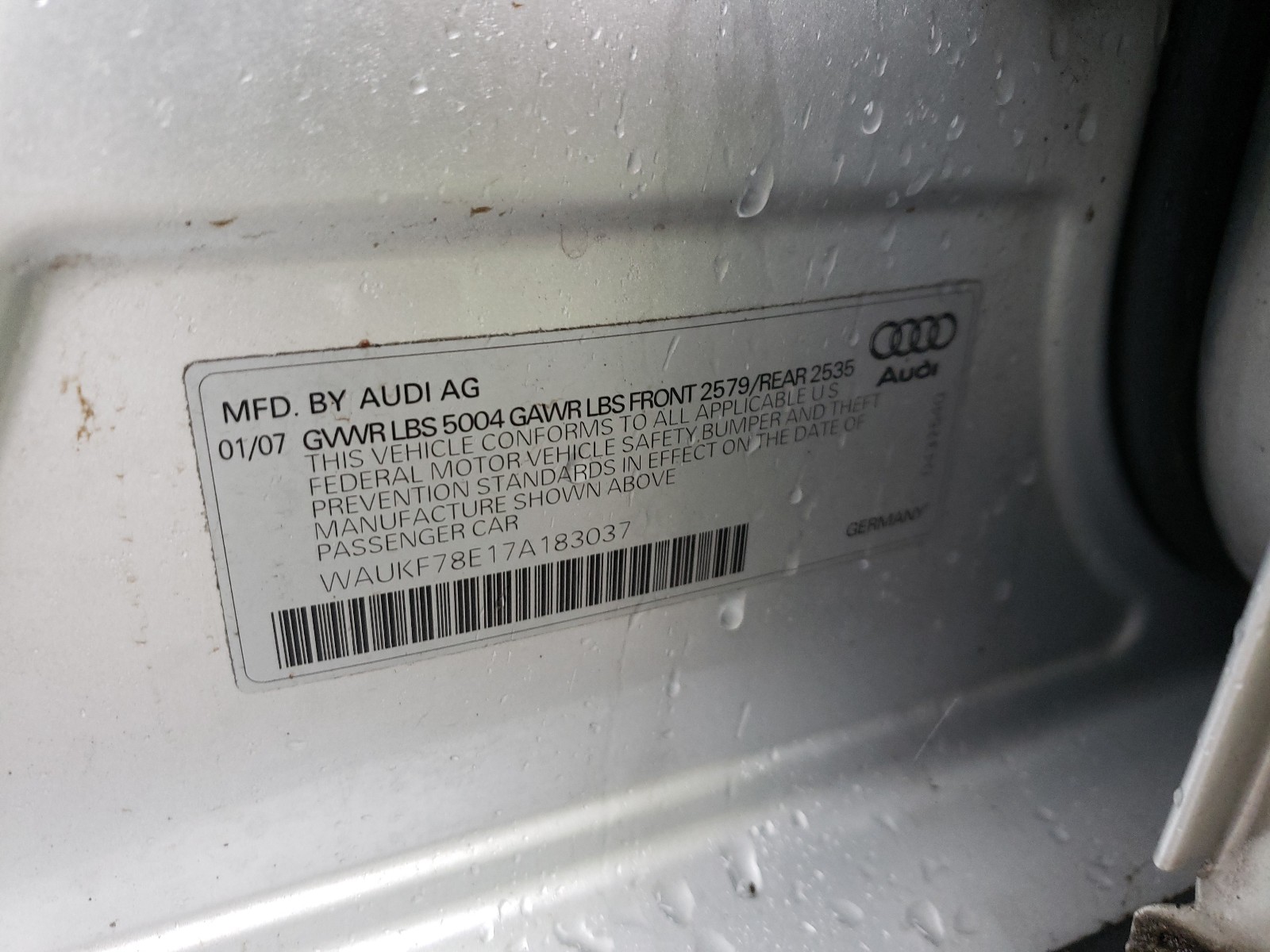 Photo 9 VIN: WAUKF78E17A183037 - AUDI A4 2.0T AV 