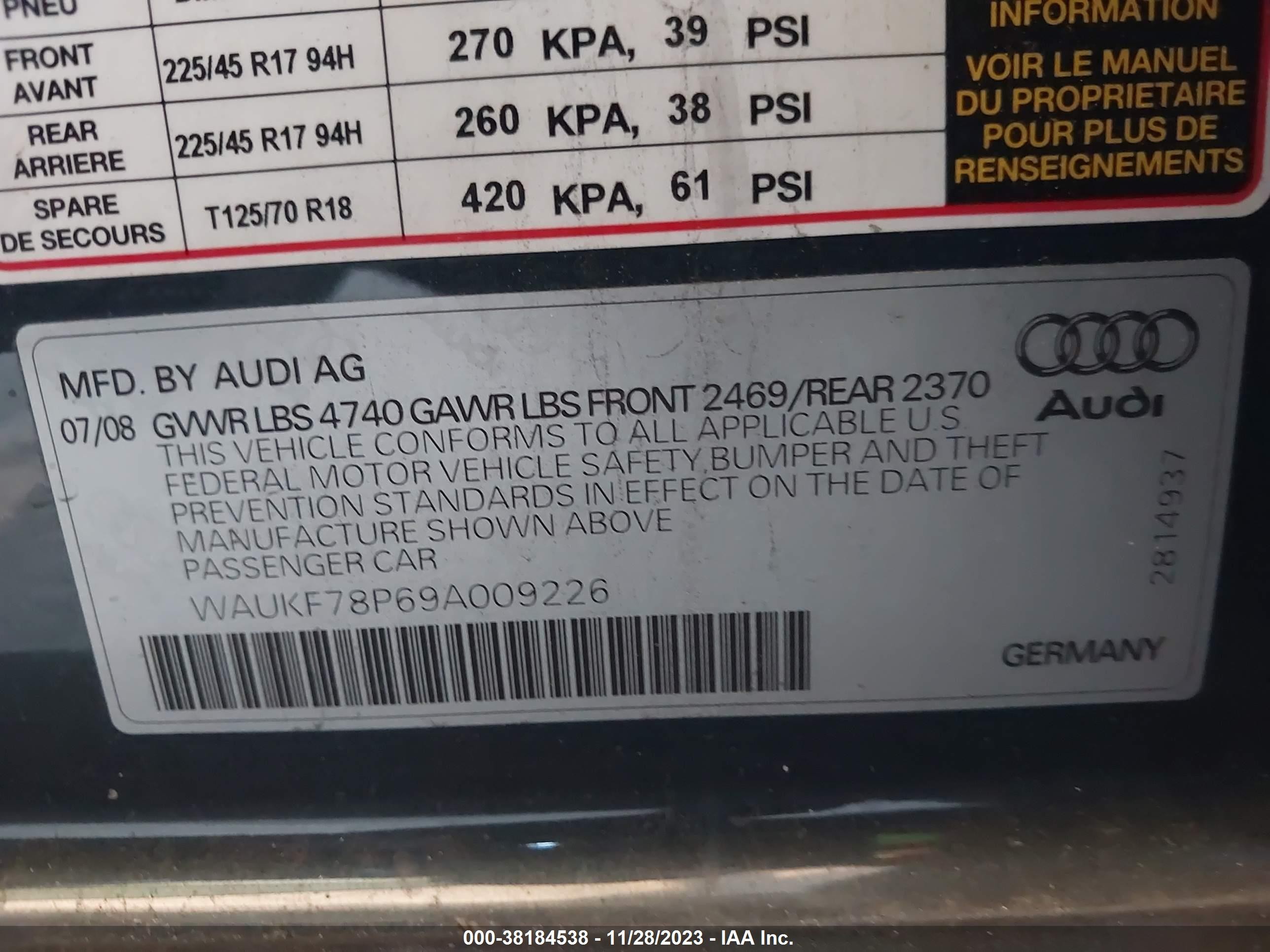 Photo 8 VIN: WAUKF78P69A009226 - AUDI A3 