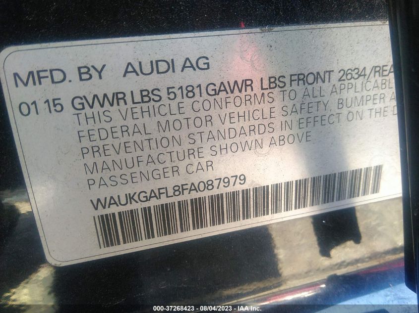 Photo 8 VIN: WAUKGAFL8FA087979 - AUDI S4 