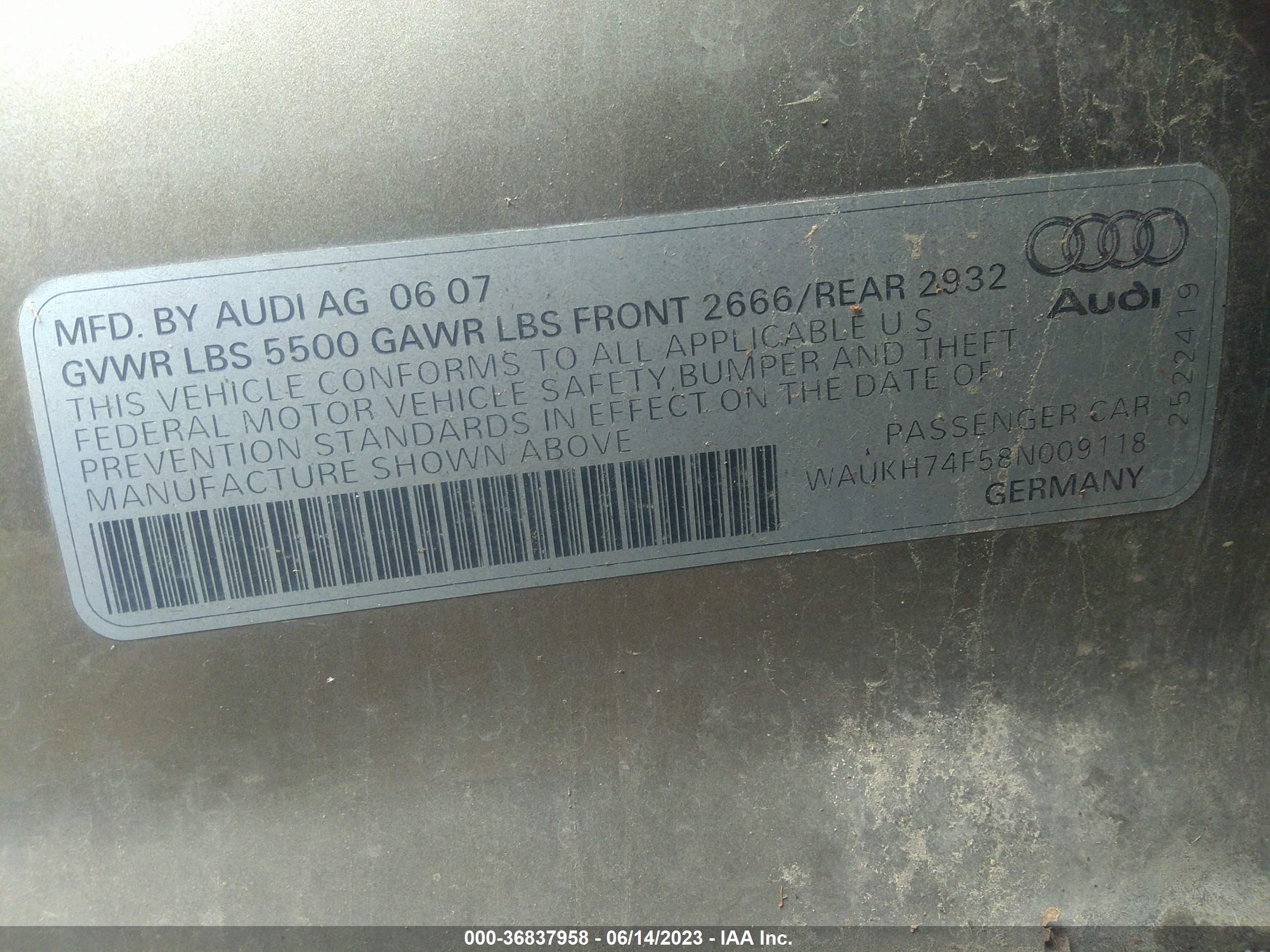 Photo 8 VIN: WAUKH74F58N009118 - AUDI A6 