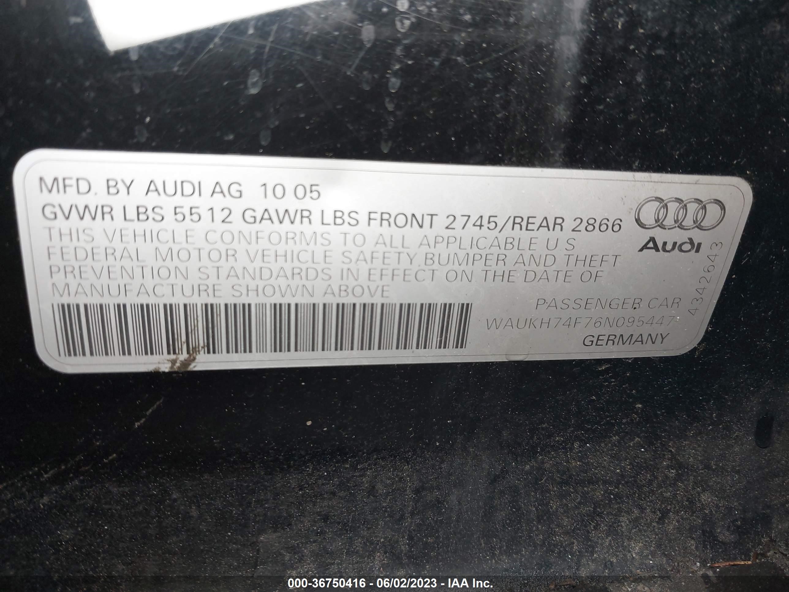 Photo 8 VIN: WAUKH74F76N095447 - AUDI A6 