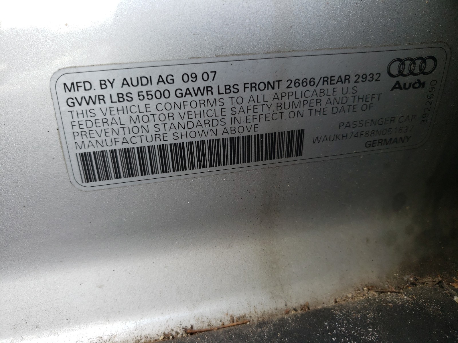 Photo 9 VIN: WAUKH74F88N051637 - AUDI A6 AVANT Q 