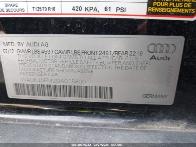 Photo 8 VIN: WAUKJAFM2DA015800 - AUDI A3 