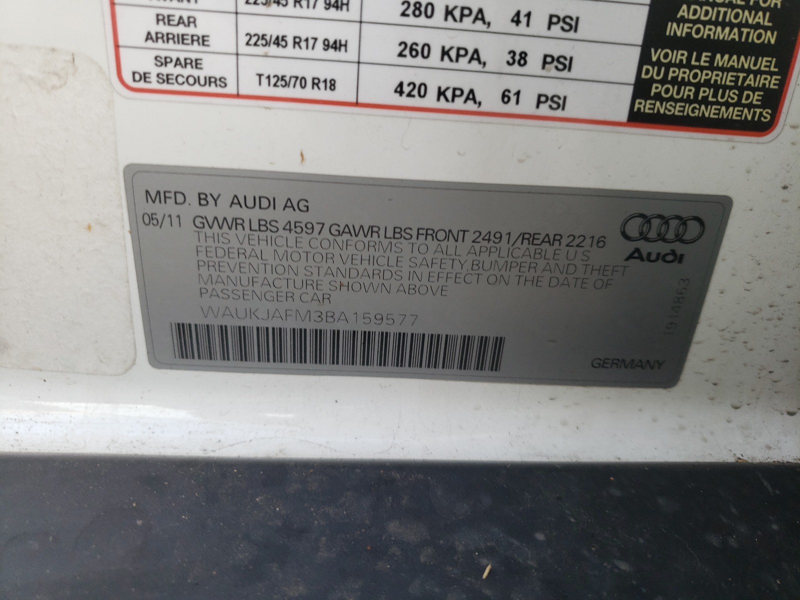 Photo 9 VIN: WAUKJAFM3BA159577 - AUDI A3 