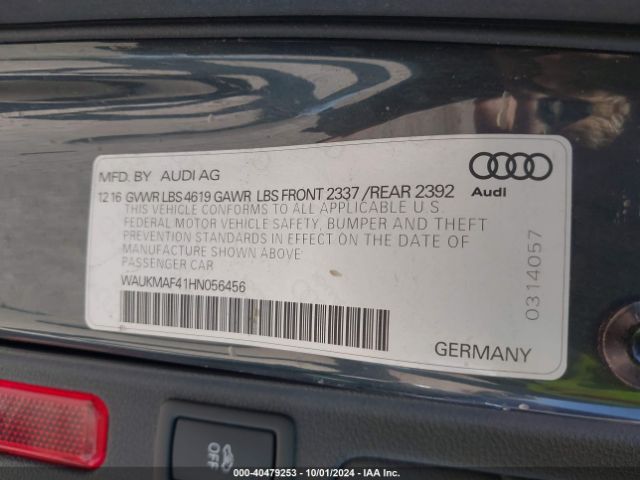 Photo 8 VIN: WAUKMAF41HN056456 - AUDI A4 