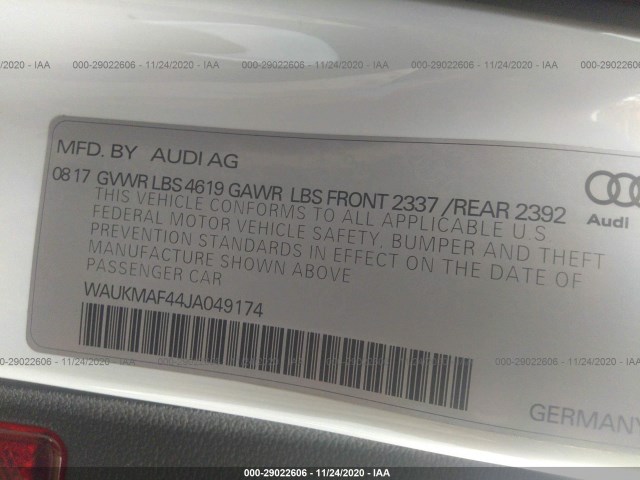 Photo 8 VIN: WAUKMAF44JA049174 - AUDI A4 