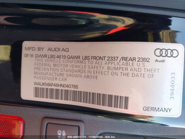 Photo 8 VIN: WAUKMAF46HN040785 - AUDI A4 