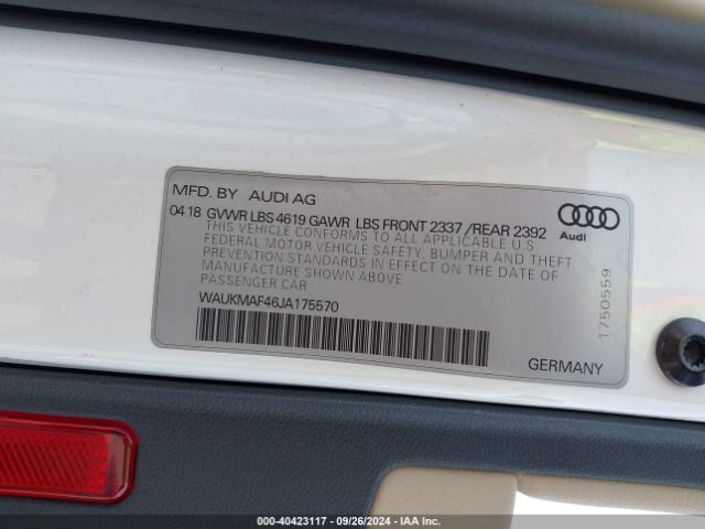 Photo 8 VIN: WAUKMAF46JA175570 - AUDI A4 