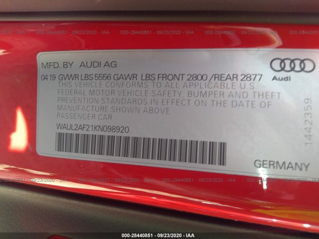 Photo 8 VIN: WAUL2AF21KN098920 - AUDI A6 