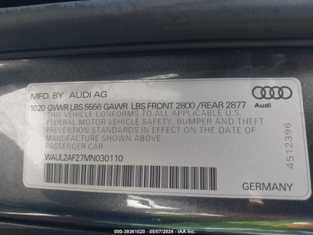 Photo 8 VIN: WAUL2AF27MN030110 - AUDI A6 