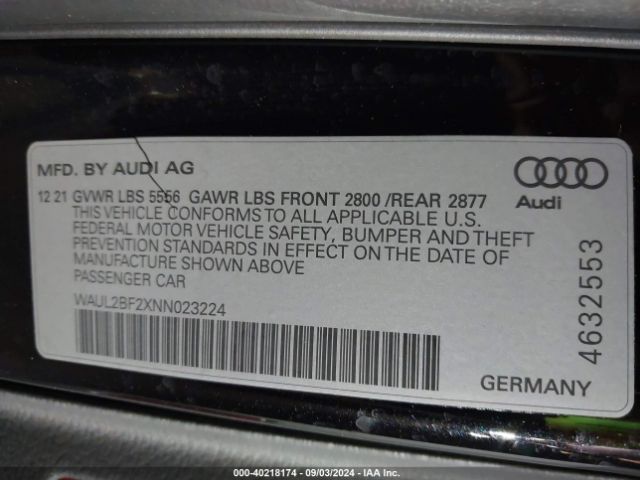 Photo 8 VIN: WAUL2BF2XNN023224 - AUDI A6 