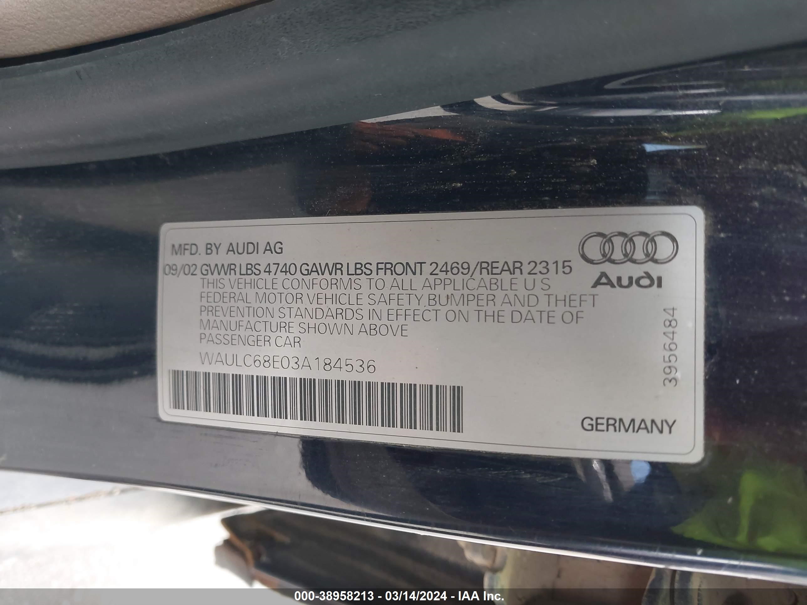 Photo 8 VIN: WAULC68E03A184536 - AUDI A4 