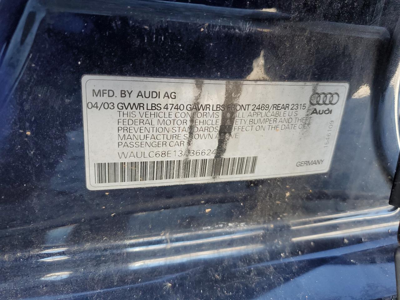 Photo 12 VIN: WAULC68E13A366245 - AUDI A4 