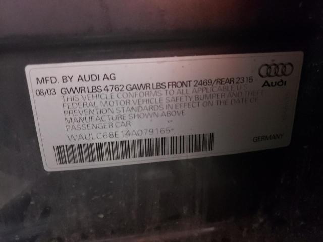 Photo 11 VIN: WAULC68E14A079165 - AUDI A4 1.8T QU 