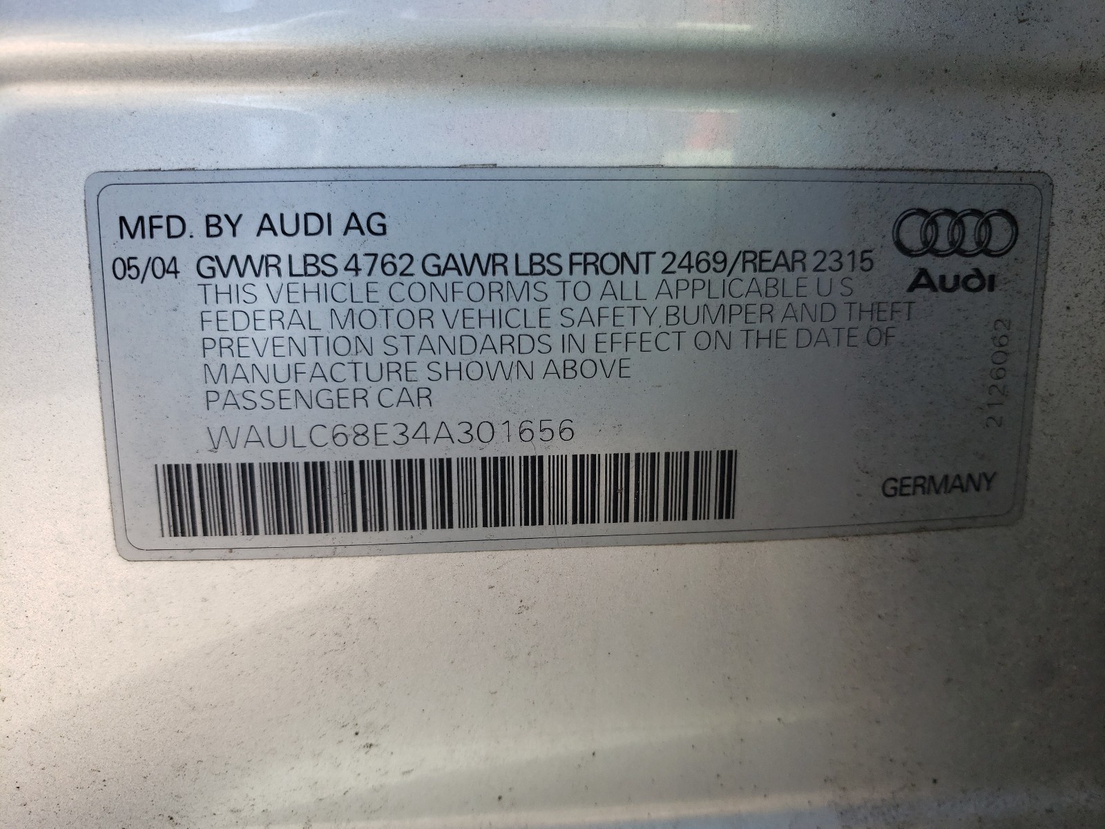 Photo 9 VIN: WAULC68E34A301656 - AUDI A4 1.8T QU 