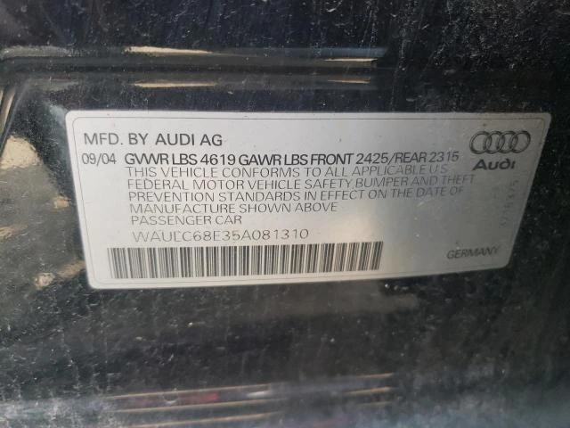 Photo 11 VIN: WAULC68E35A081310 - AUDI A4 1.8T QU 