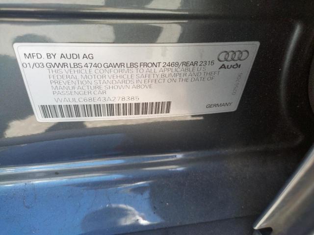 Photo 9 VIN: WAULC68E43A278385 - AUDI A4 1.8T QU 