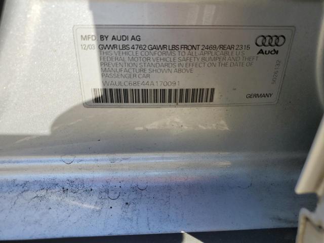 Photo 11 VIN: WAULC68E44A170091 - AUDI A4 1.8T QU 