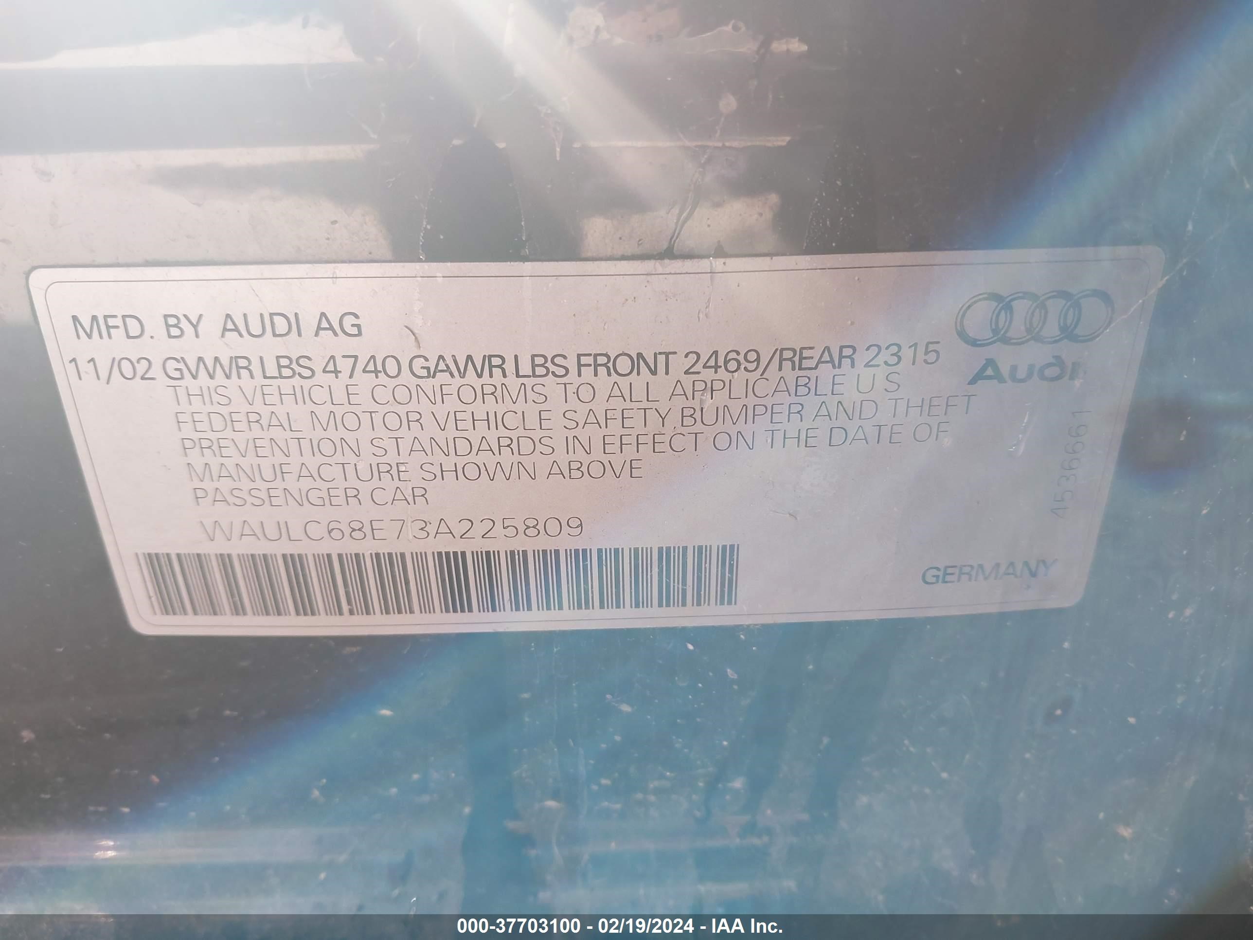 Photo 8 VIN: WAULC68E73A225809 - AUDI A4 