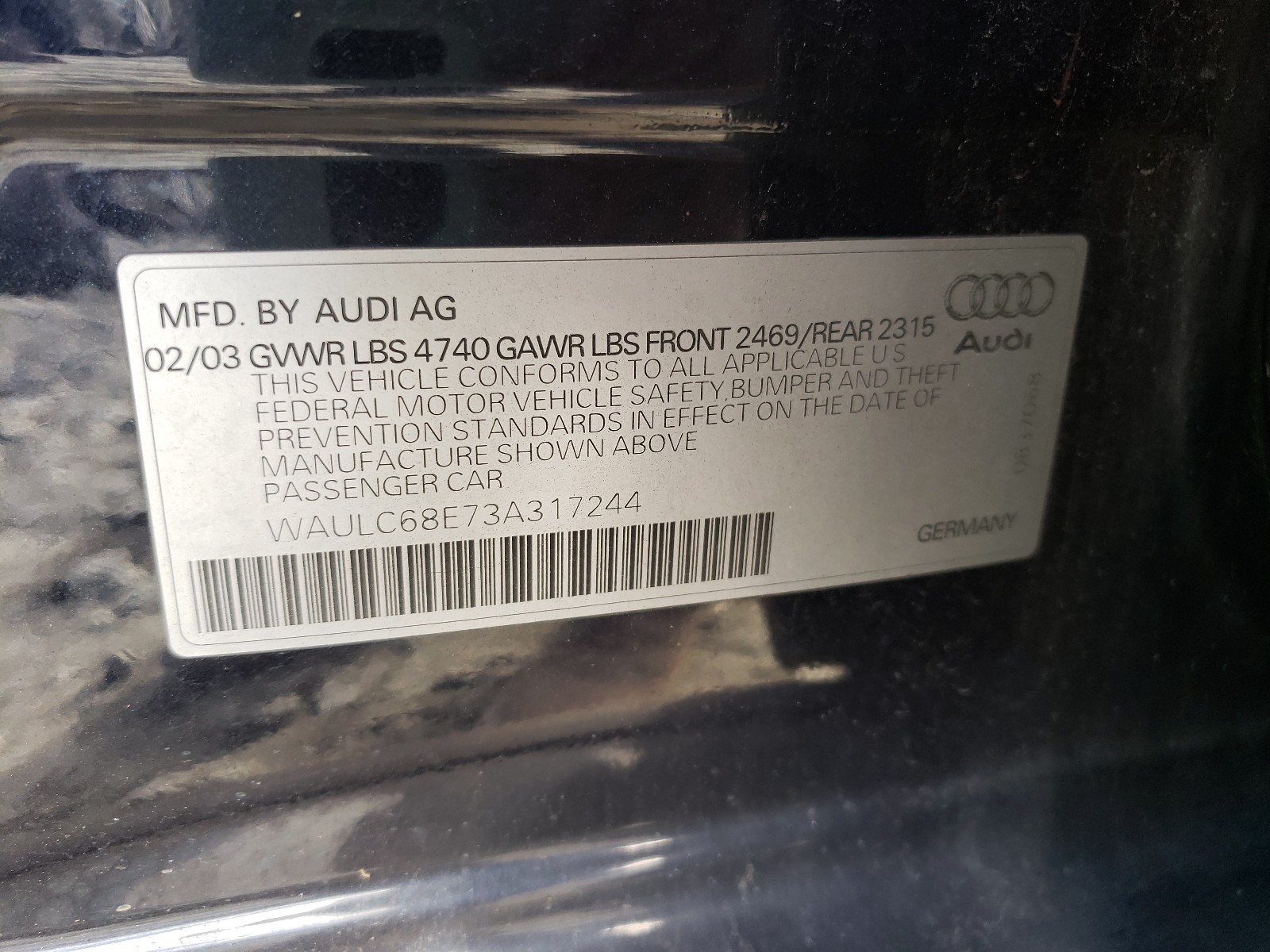 Photo 9 VIN: WAULC68E73A317244 - AUDI A4 1.8T QU 