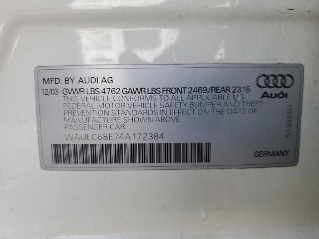 Photo 11 VIN: WAULC68E74A172384 - AUDI A4 