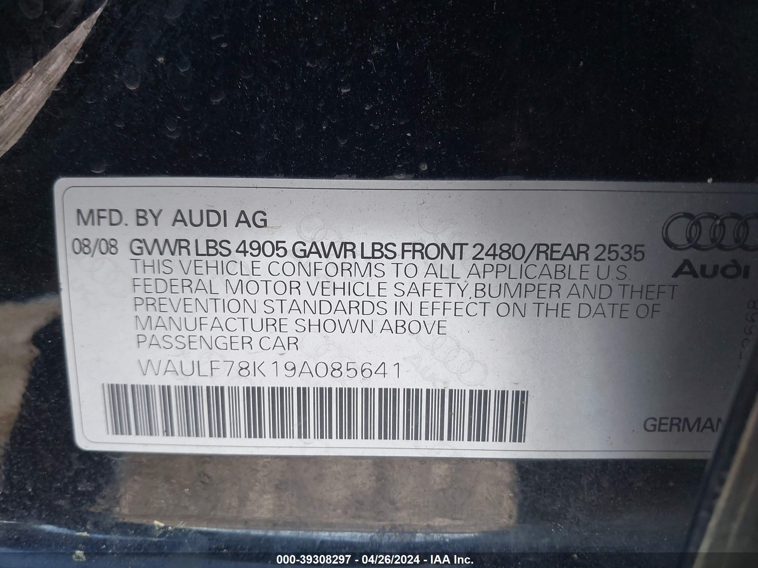 Photo 8 VIN: WAULF78K19A085641 - AUDI A4 