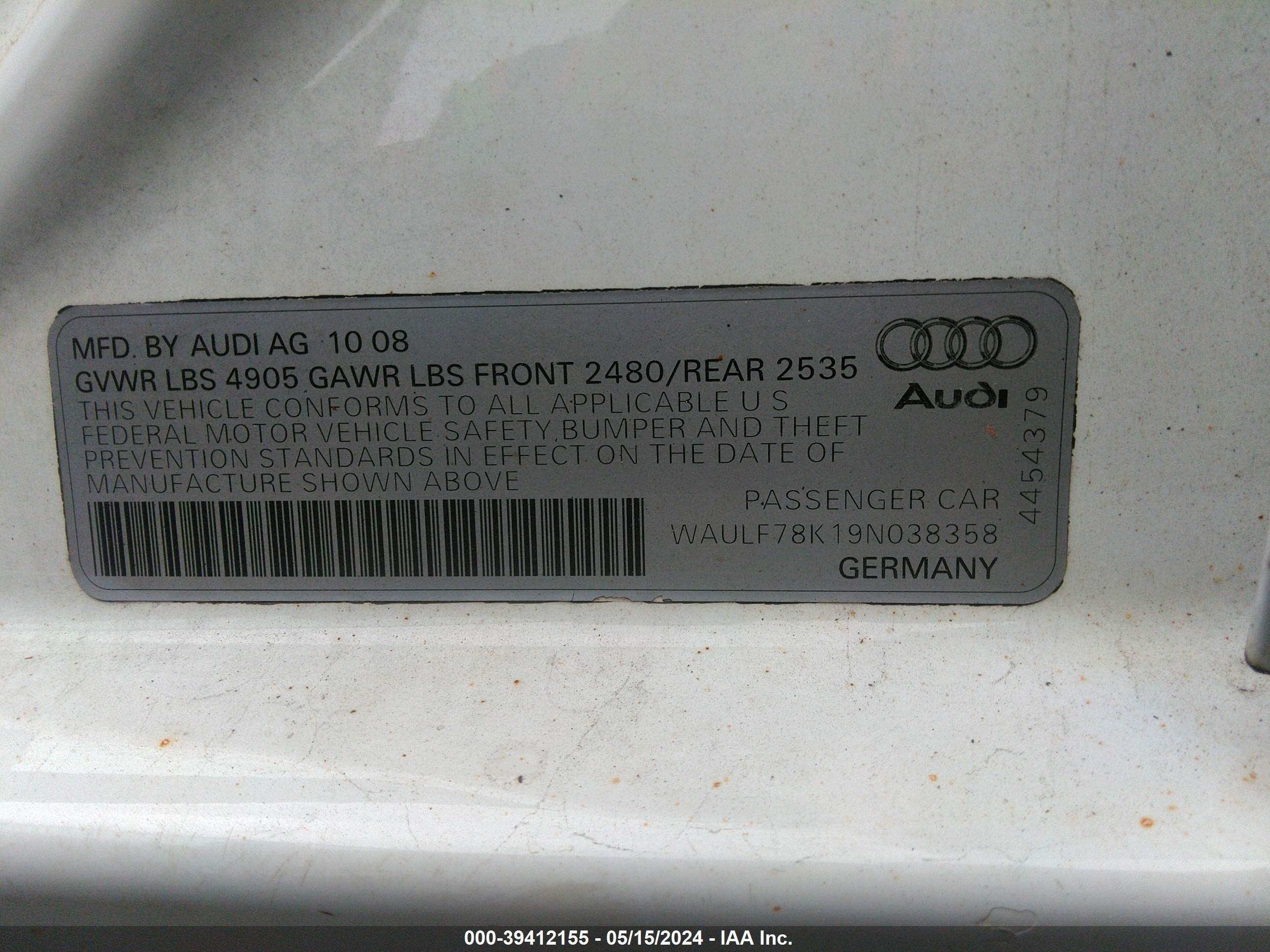 Photo 8 VIN: WAULF78K19N038358 - AUDI A4 