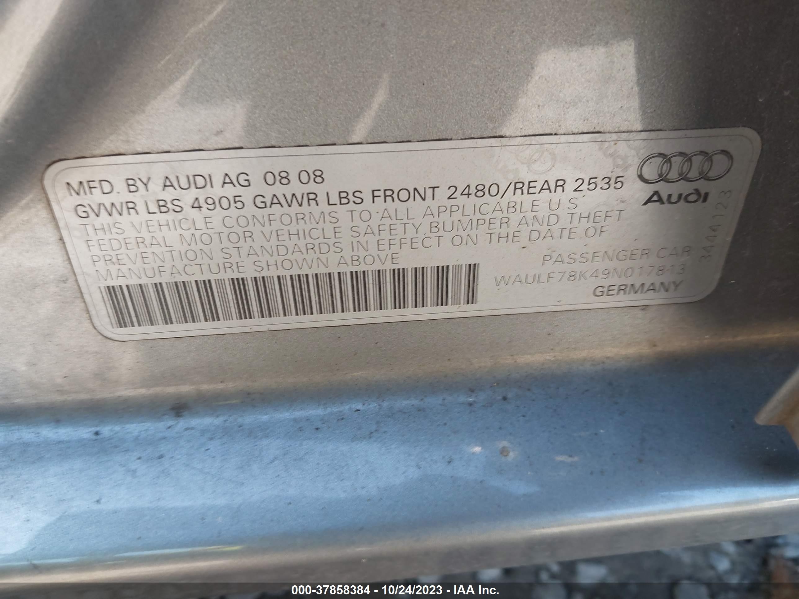 Photo 8 VIN: WAULF78K49N017813 - AUDI A4 