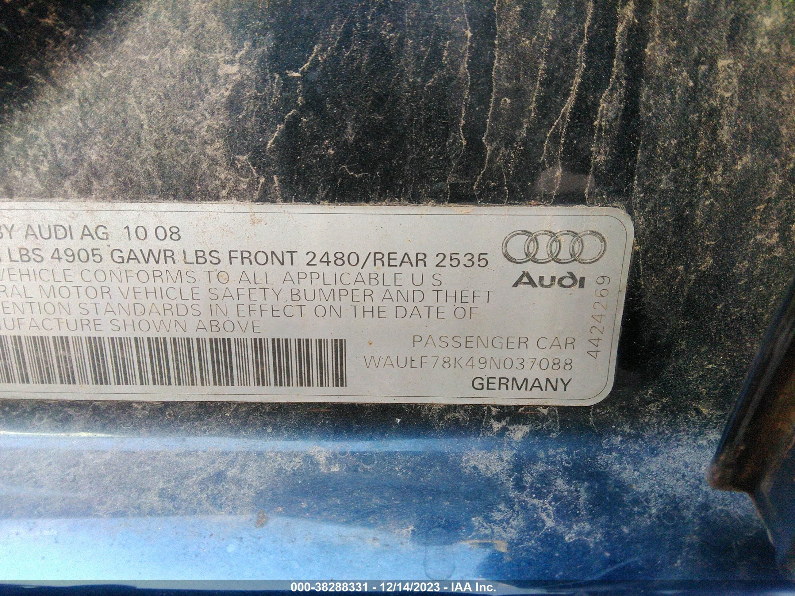 Photo 9 VIN: WAULF78K49N037088 - AUDI A4 