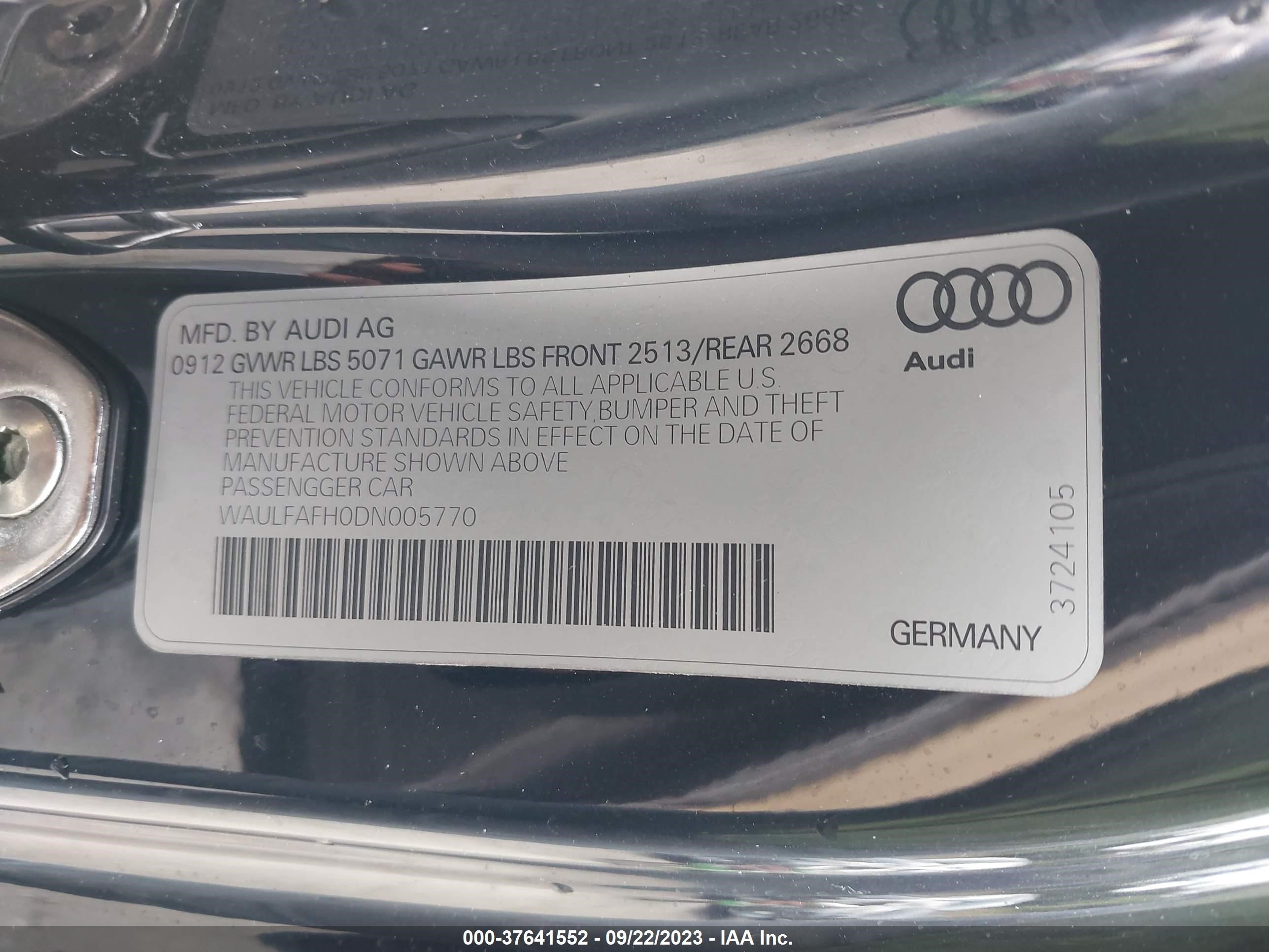 Photo 8 VIN: WAULFAFH0DN005770 - AUDI A5 