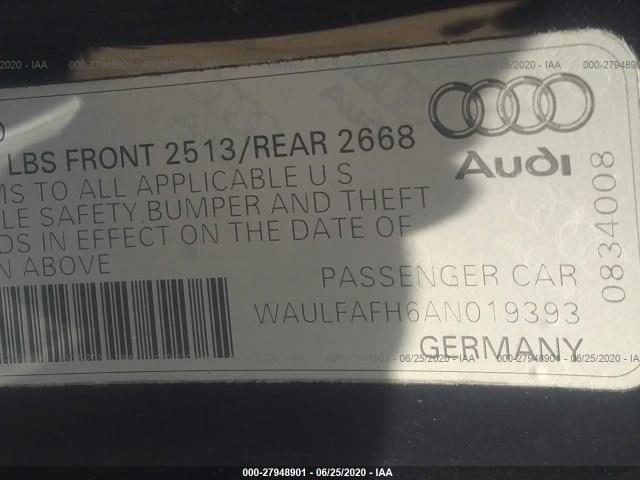 Photo 8 VIN: WAULFAFH6AN019393 - AUDI A5 