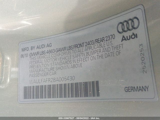 Photo 8 VIN: WAULFAFR2BA005430 - AUDI A5 