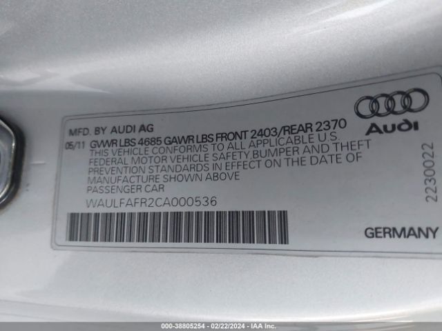 Photo 8 VIN: WAULFAFR2CA000536 - AUDI A5 