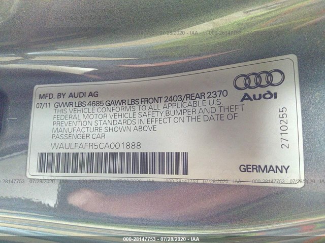 Photo 8 VIN: WAULFAFR5CA001888 - AUDI A5 