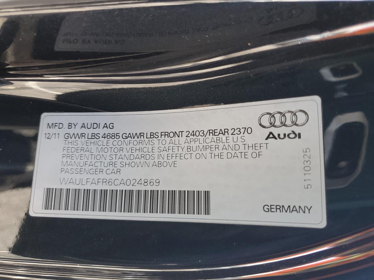 Photo 11 VIN: WAULFAFR6CA024869 - AUDI A5 