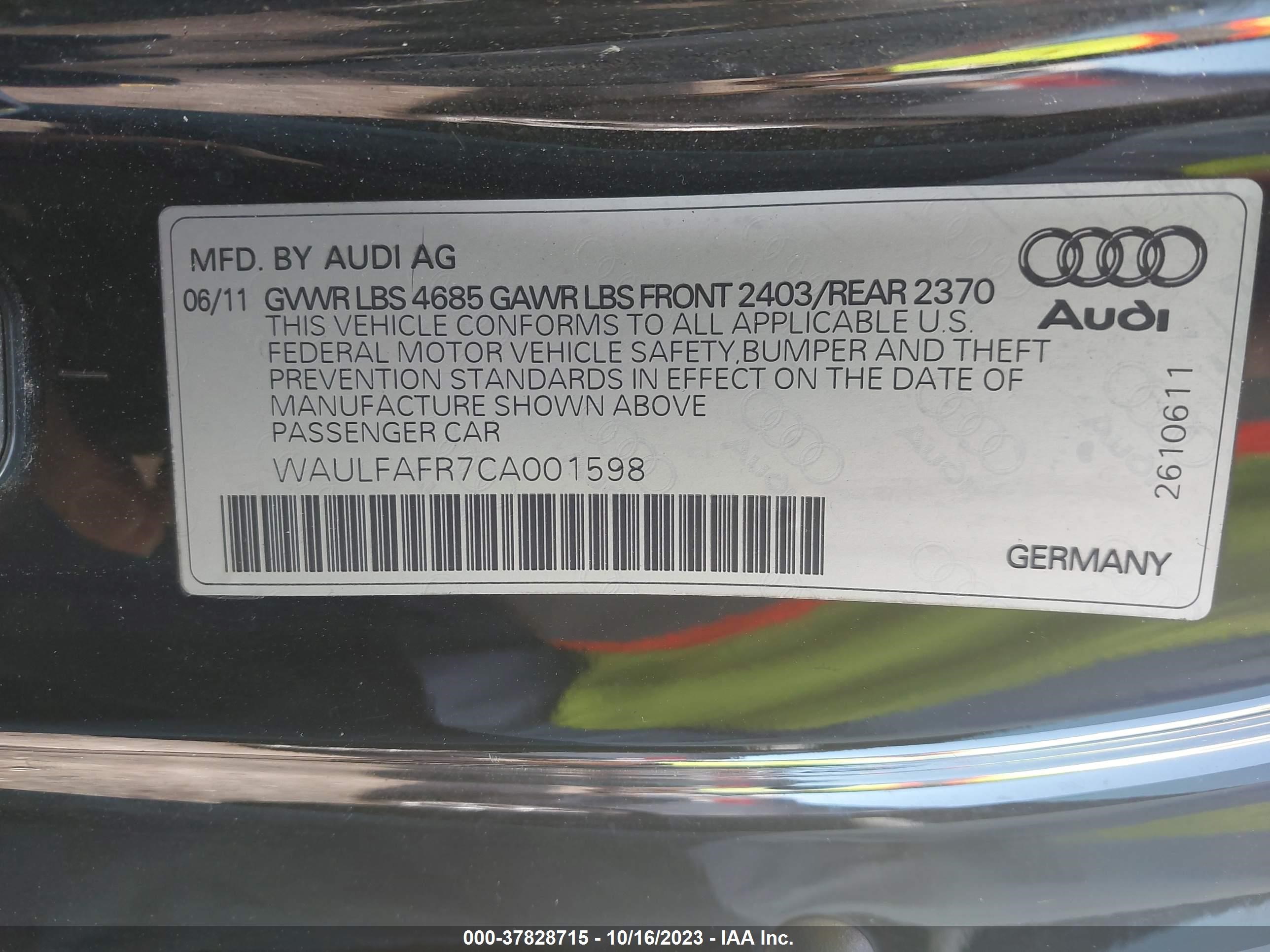 Photo 8 VIN: WAULFAFR7CA001598 - AUDI A5 