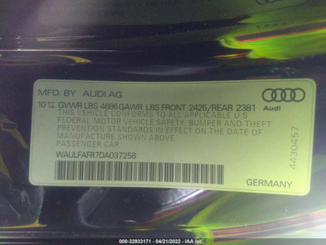 Photo 8 VIN: WAULFAFR7DA037258 - AUDI A5 