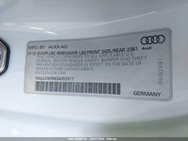 Photo 8 VIN: WAULFAFR8DA052917 - AUDI A5 