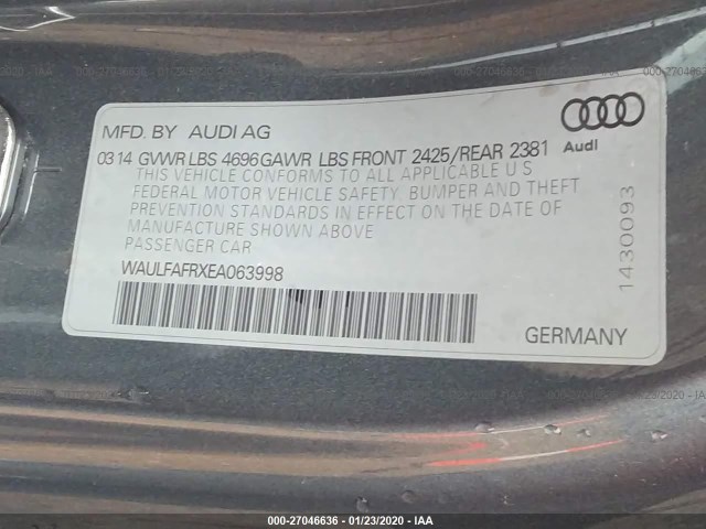 Photo 8 VIN: WAULFAFRXEA063998 - AUDI A5 