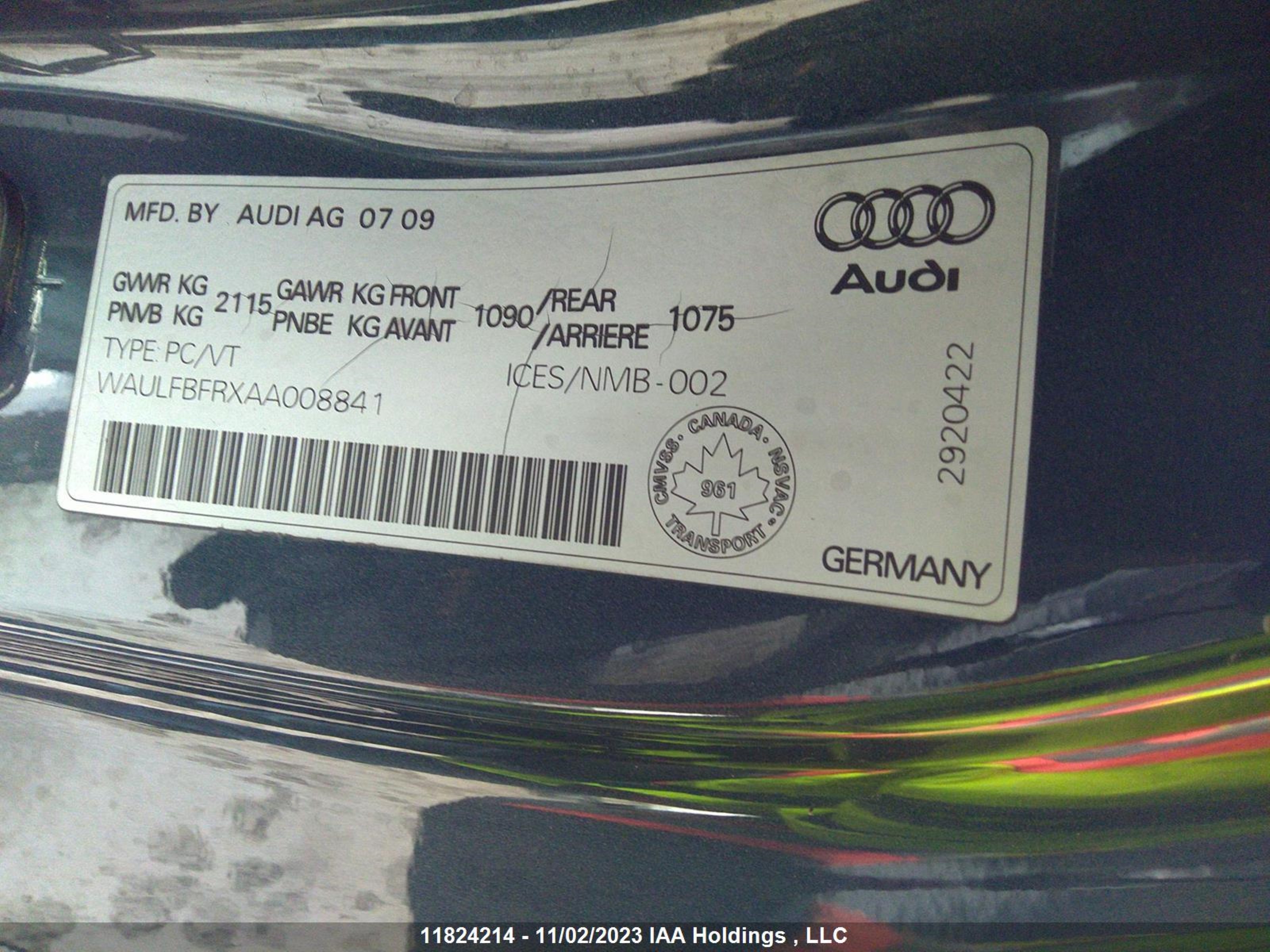 Photo 8 VIN: WAULFBFRXAA008841 - AUDI A5 