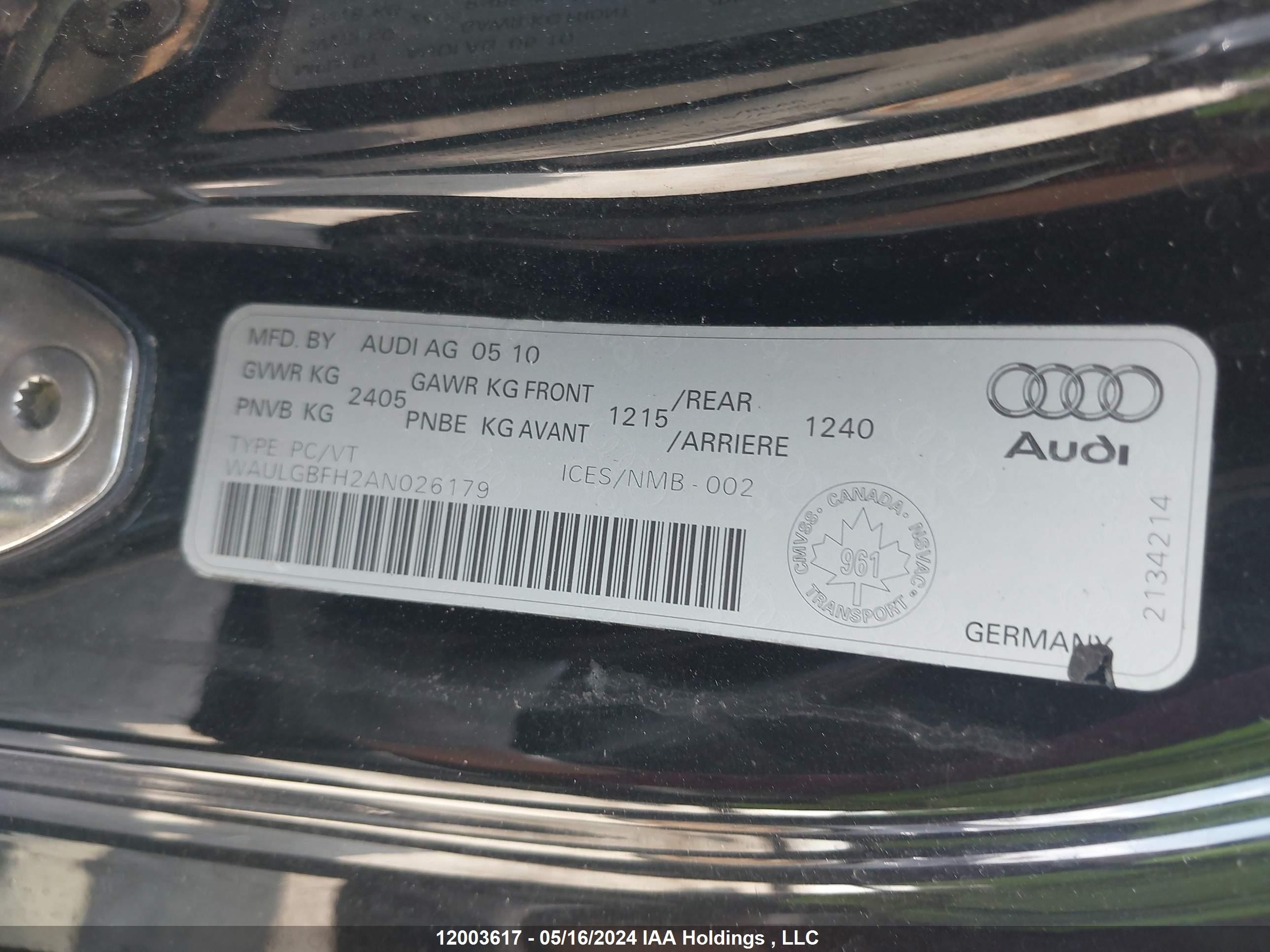 Photo 8 VIN: WAULGBFH2AN026179 - AUDI S5 